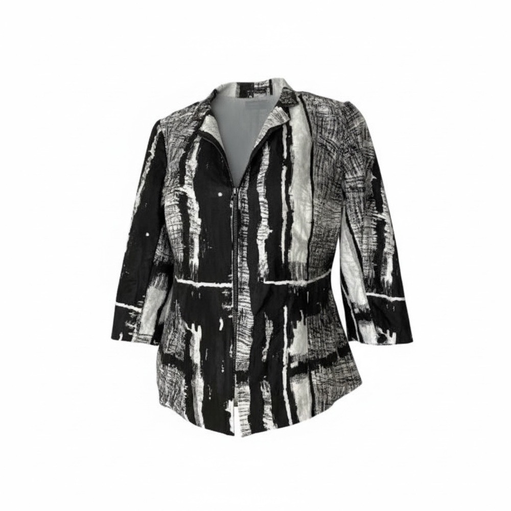 Chico's Black White Shiplap Linen Jacket Size 1 Medium